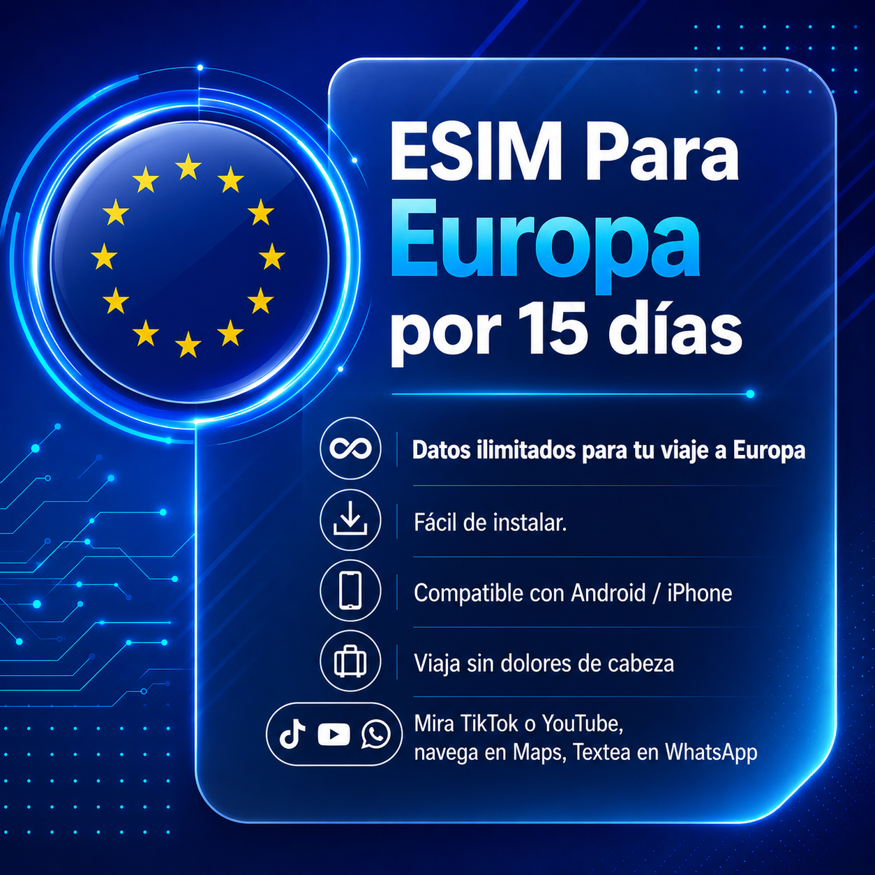 ESIM de viaje para Europa por 15 dias (EUROPE ESIM)