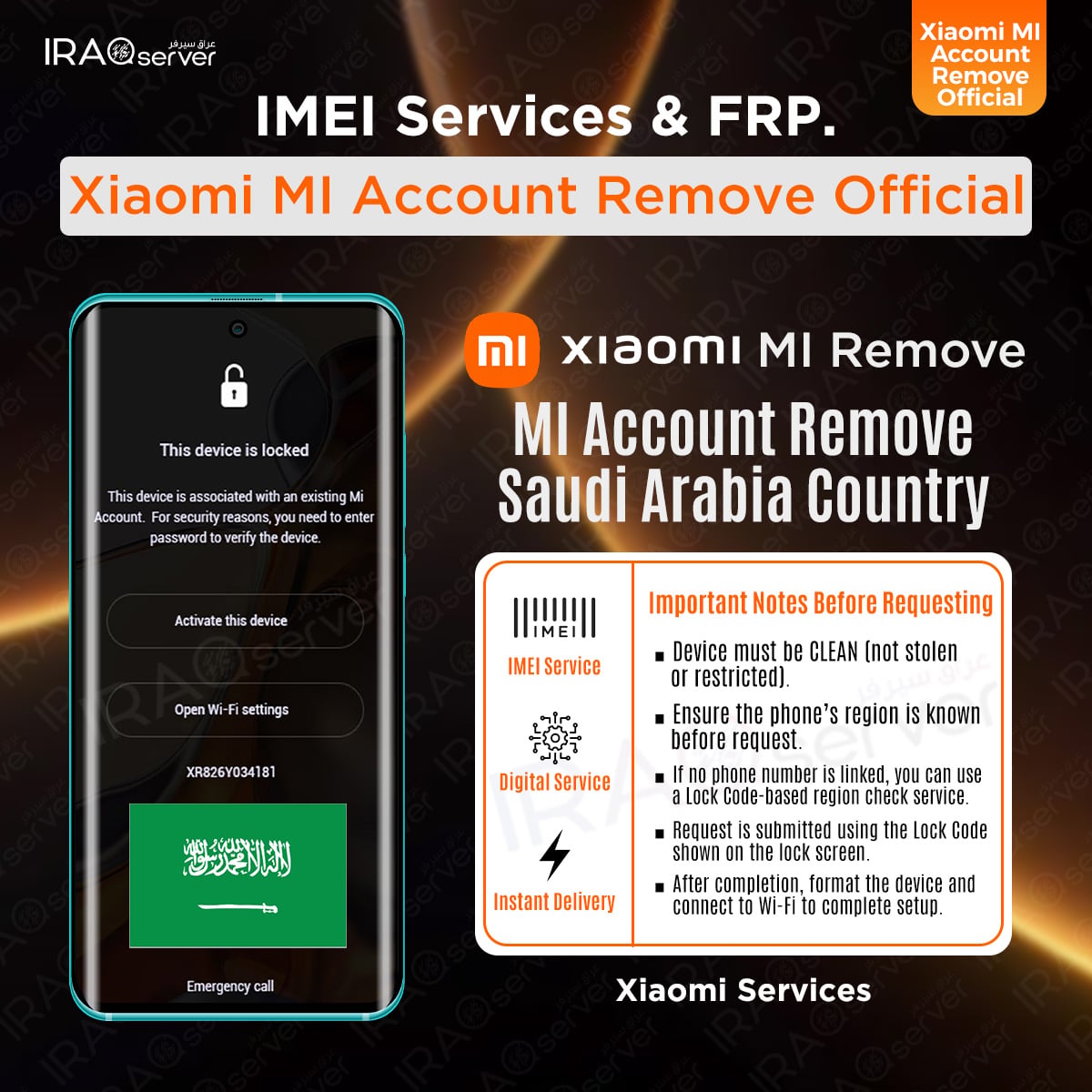 Xiaomi MI Account Remove - Saudi Arabia( Devices Clean )