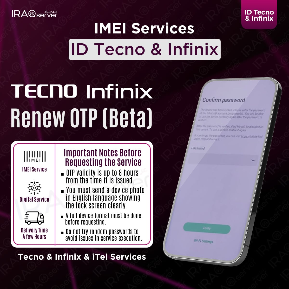 Renew OTP For (Tecno - Infinix ID Remove) (Beta) Service Only