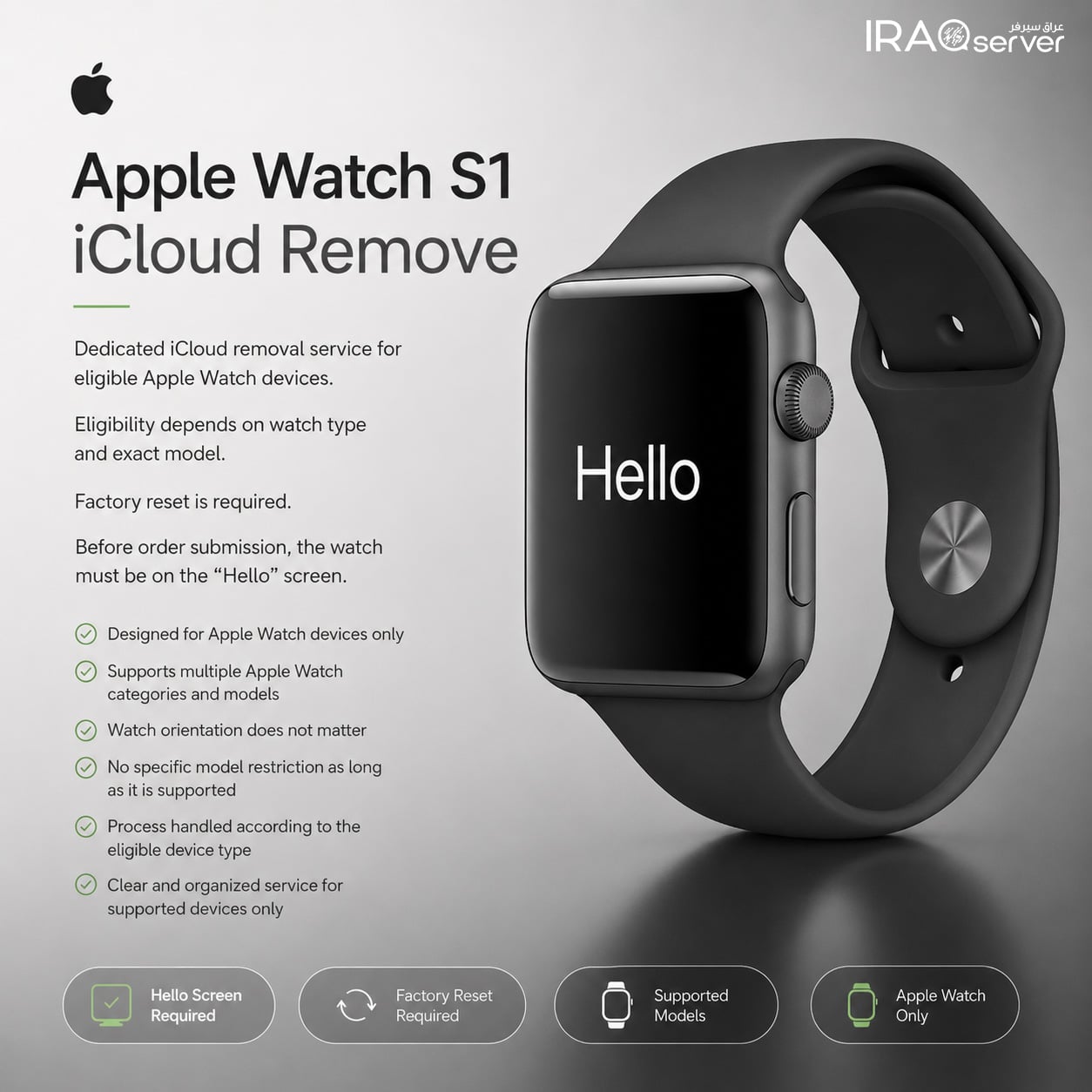 Apple Watch S1 GPS Only - iCloud Remove