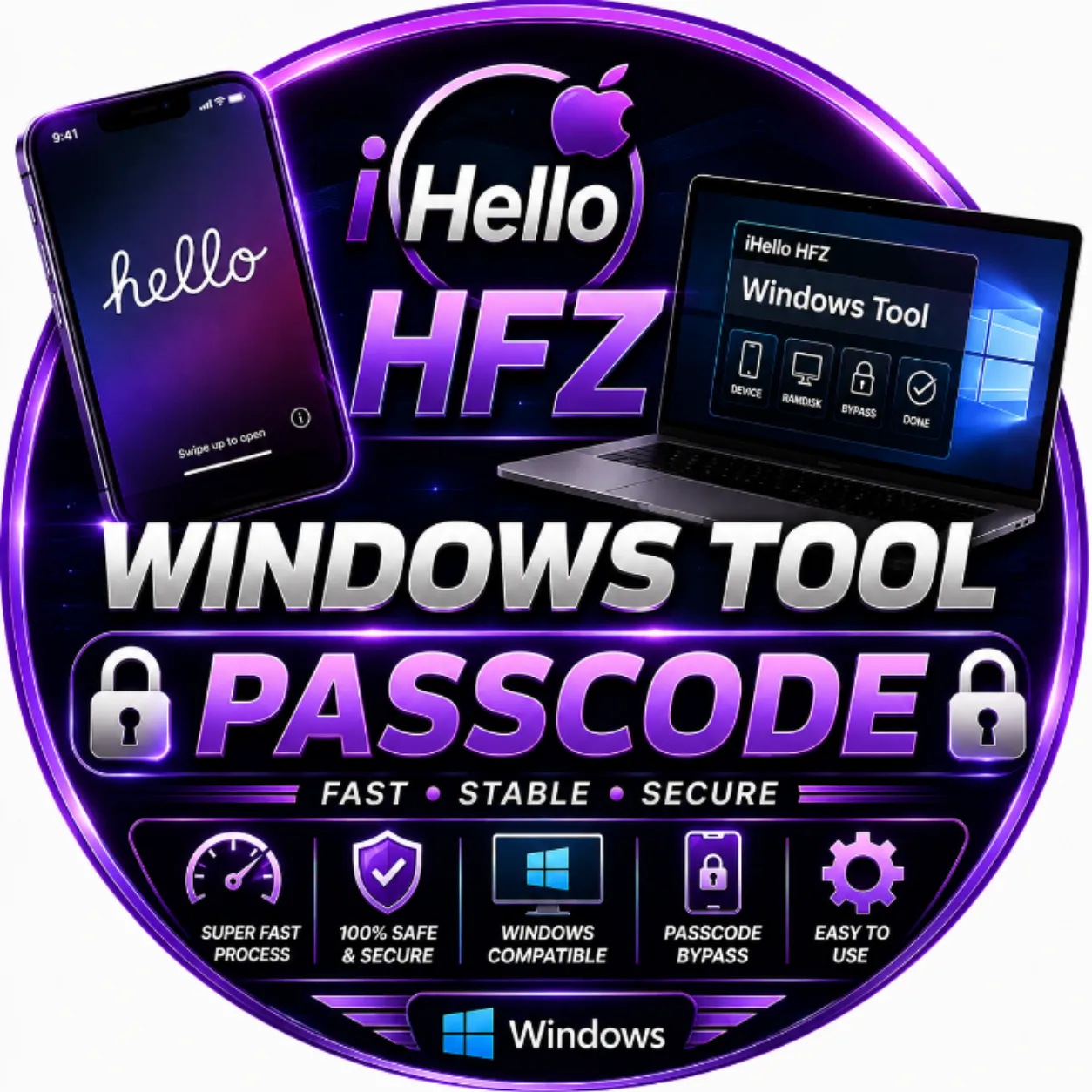 iHello HFZ (Passcode Bypass (Passcode ) iPhone XS (MAC-Windows)
