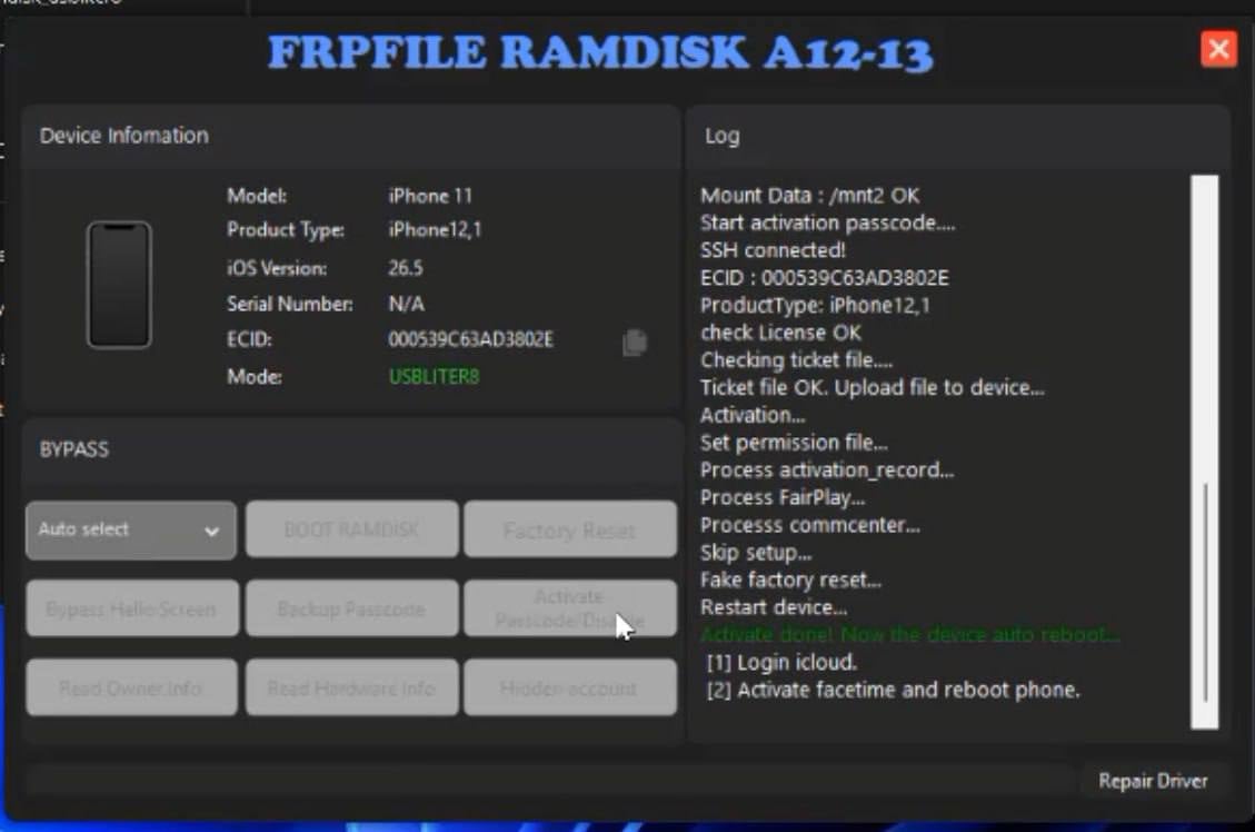 FRPFILE Ramdisk A12-A13 Bypass Hello Screen (NO SIGNAL)