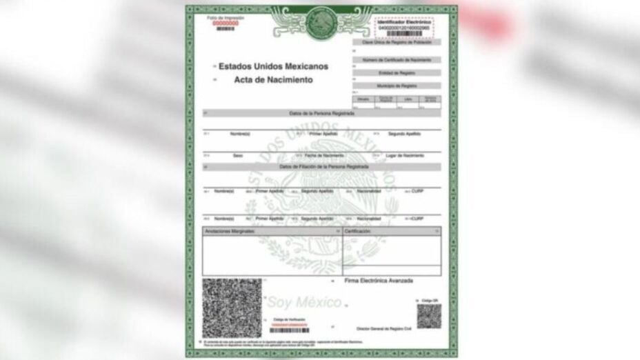NEW ACTA DE NACIMIENTO MEXICO (L-D) con "FOLIO"