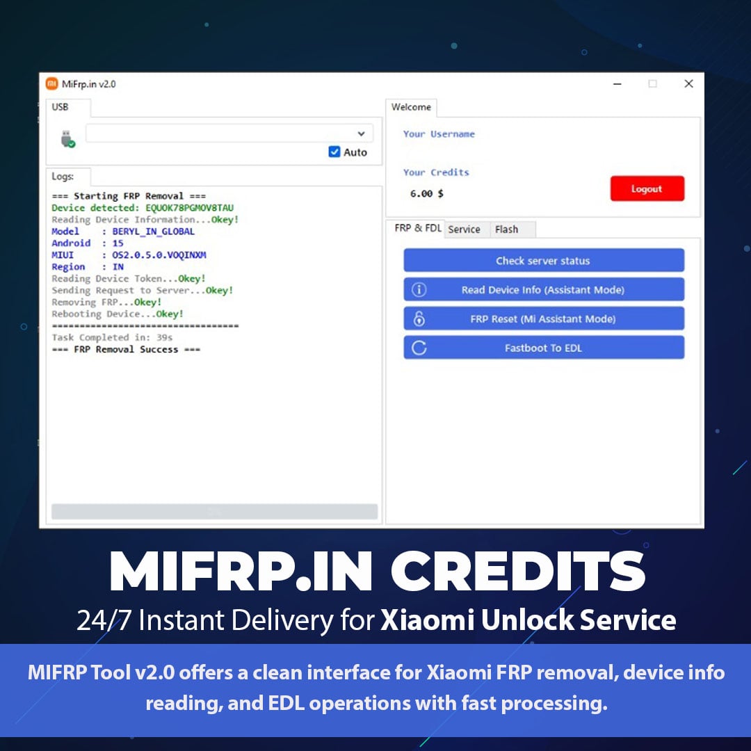 Mi FRP (MiFRP.in) Credits Xiaomi Service Credits | 24/7 Instant Delivery