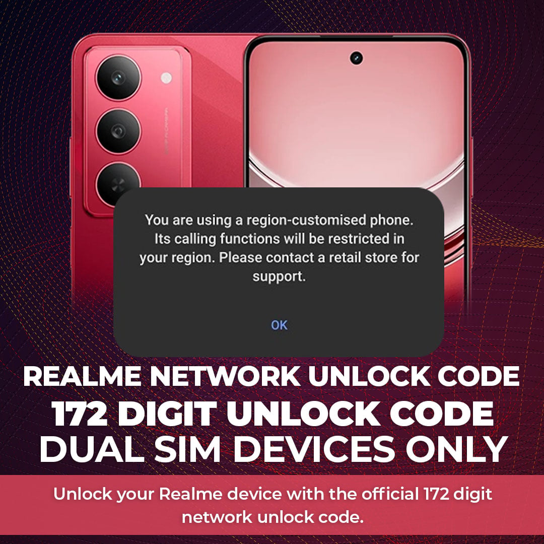 Realme Network Unlock 172 Digit Code (WorldWide) Fast Service