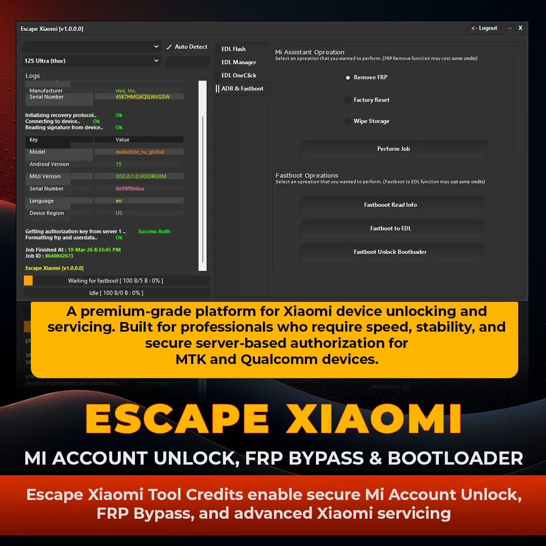 Escape Xiaomi Credits - FRP Removal, UBL & Auth