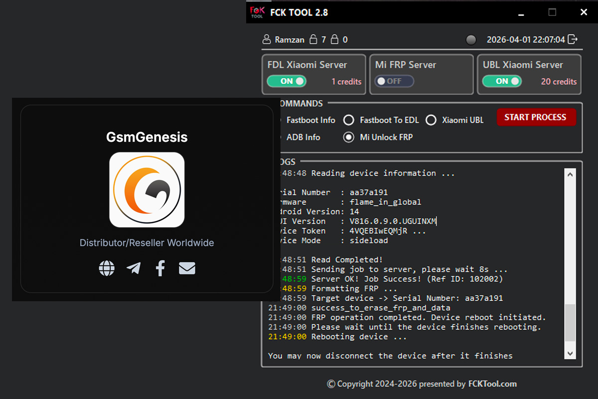 FCK Tool Xiaomi servicing workflow