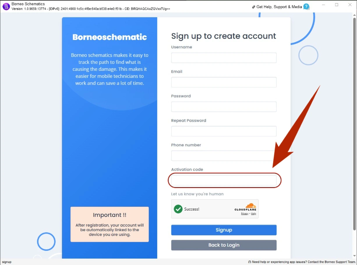 Signing in to the Borneo Schematics renewal portal
