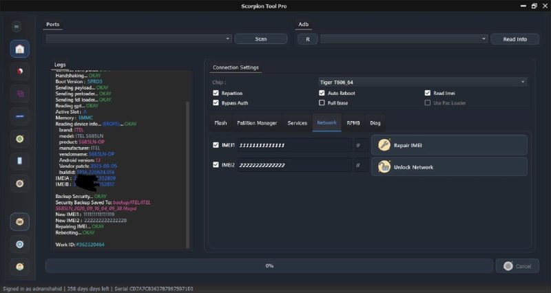 Scorpion Tool PRO interface – IMEI repair