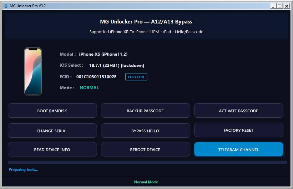 ⚡️MG Unlocker Pro - A12-A13 Passcode Bypass with Network