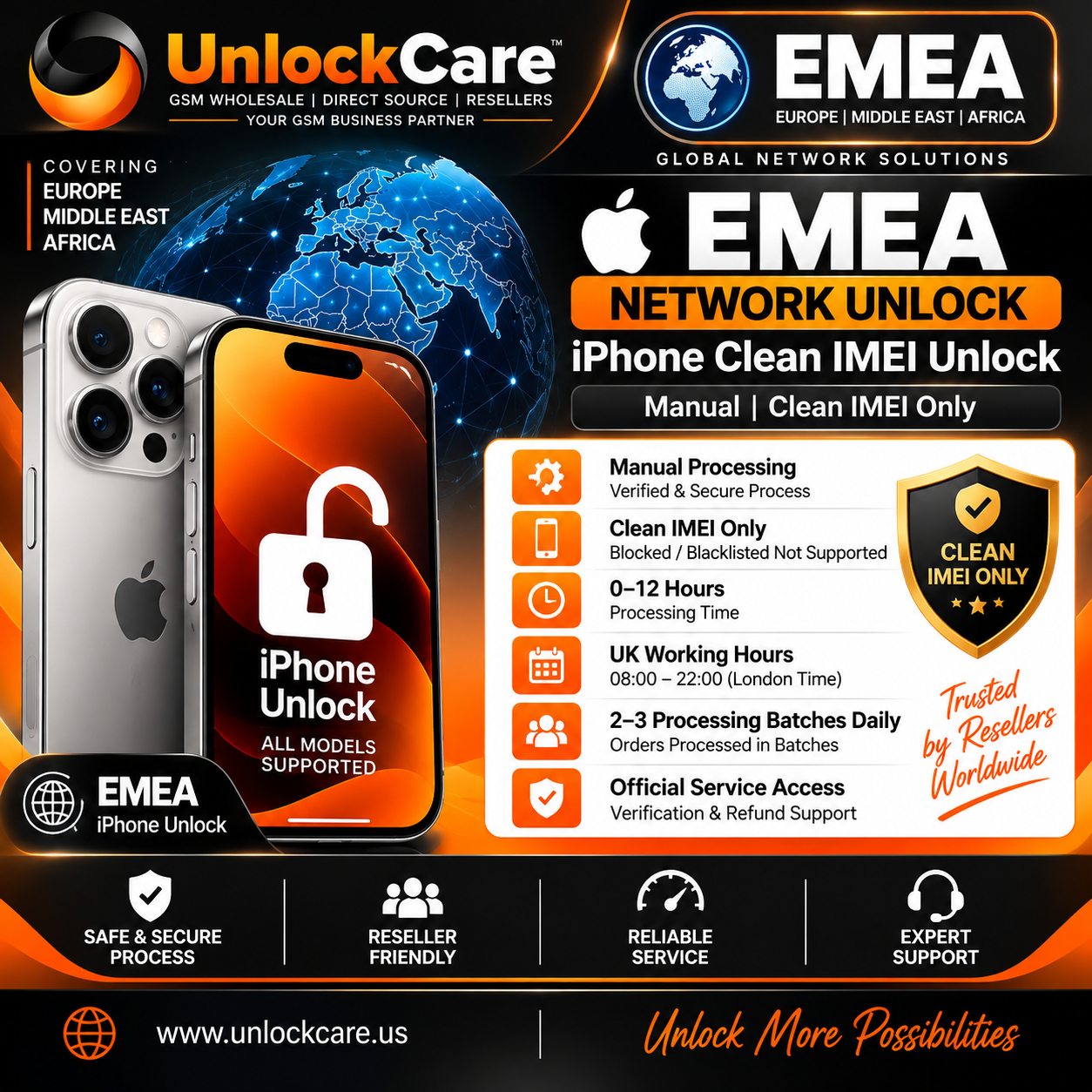 EMEA iPhone Clean IMEI Unlock — Manual | Clean IMEI Only