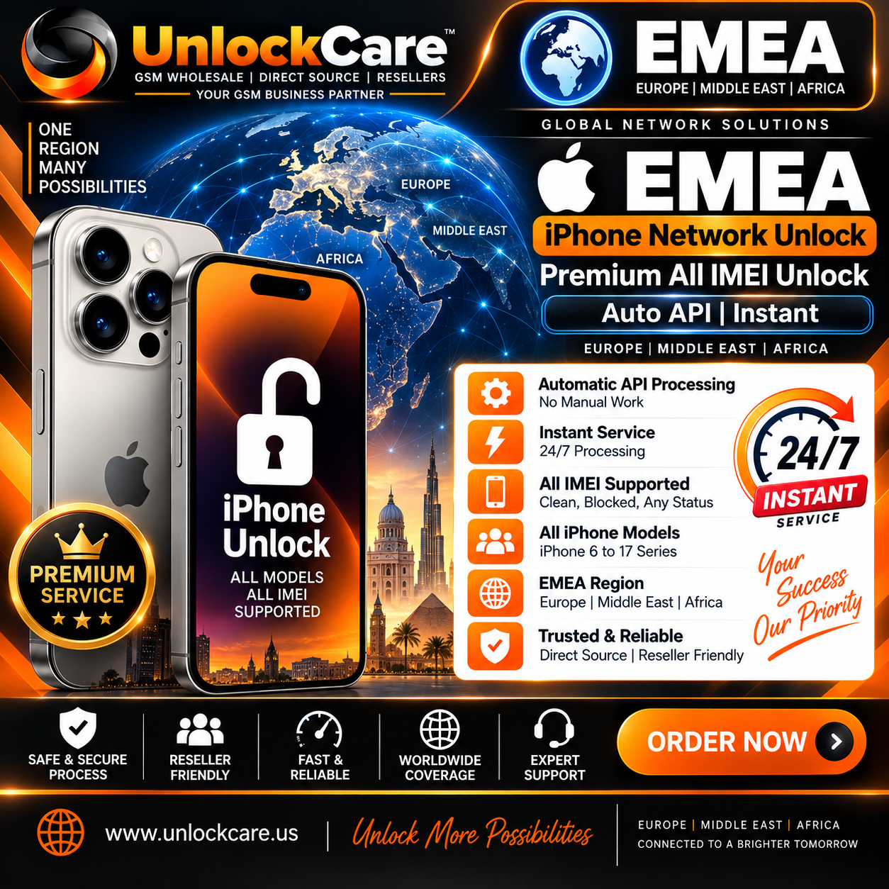 EMEA iPhone Premium All IMEI Unlock — Auto API | Instant