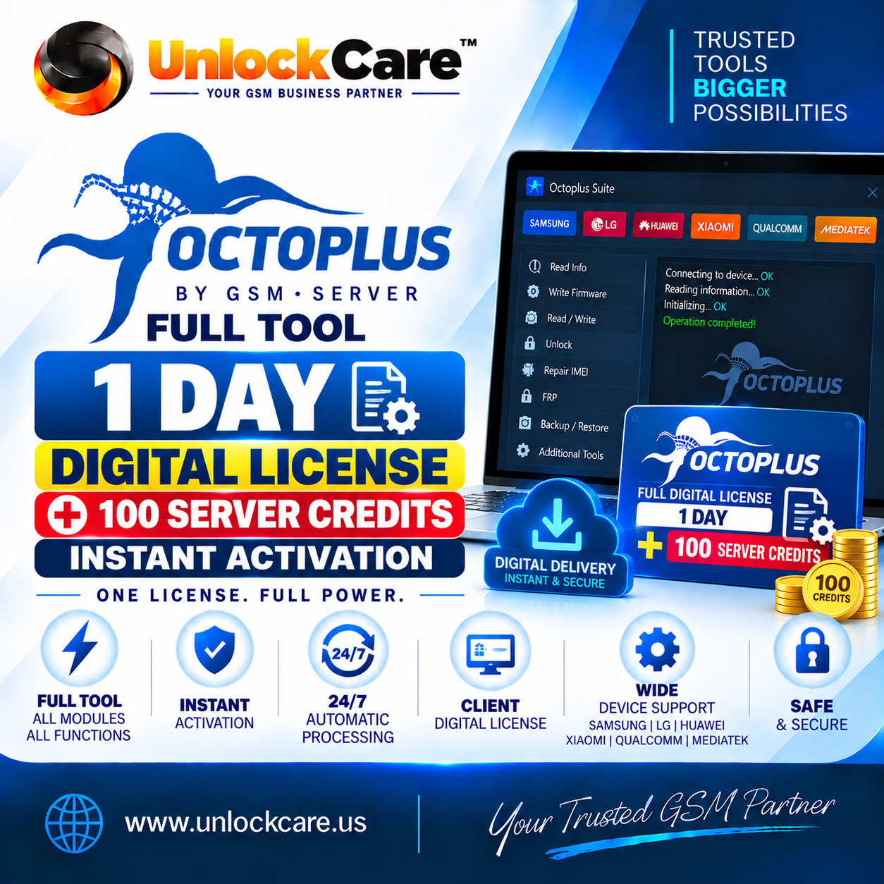 Octoplus Full Digital License β Access for1 Day + 100 Server Credits