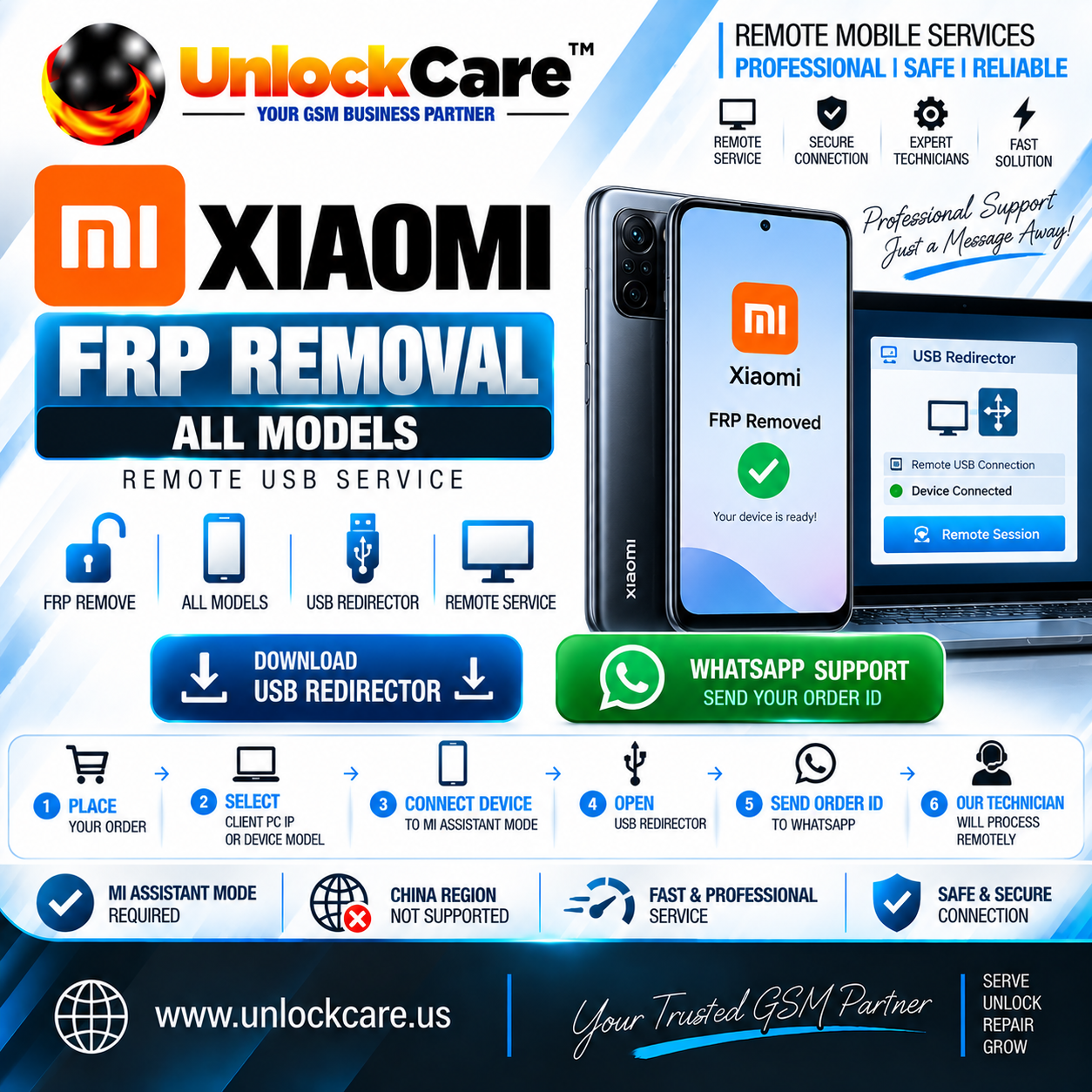 Xiaomi FRP Removal — All Models | Remote USB Service