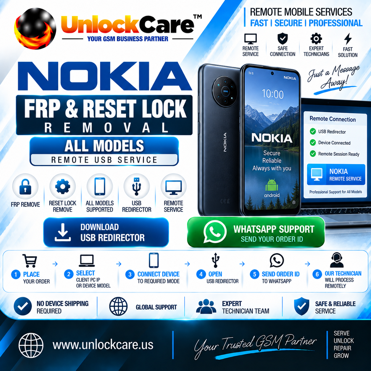 Nokia FRP & Reset Lock Removal — All Models | Remote USB Service
