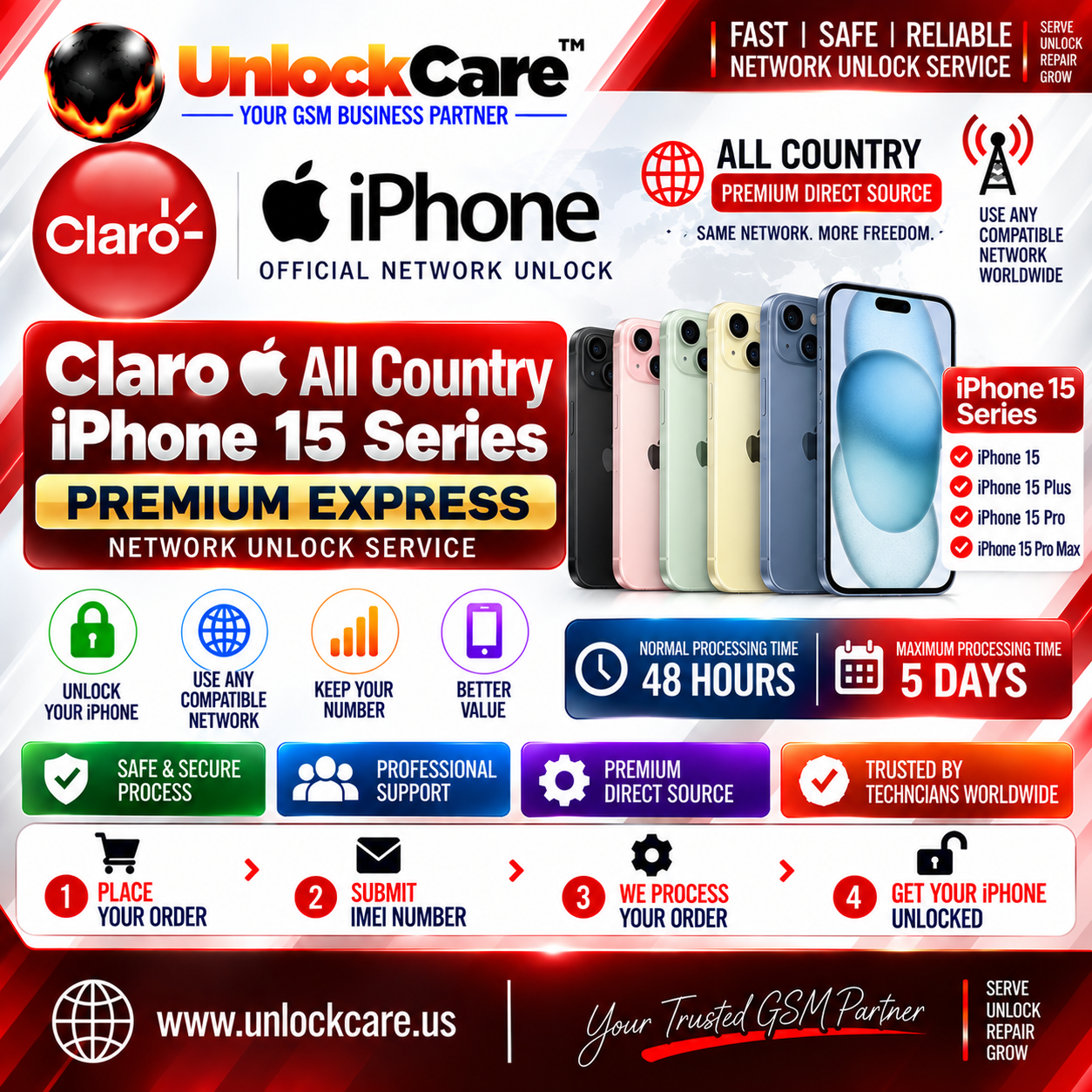 Claro All Country iPhone 15 Series — Premium Express