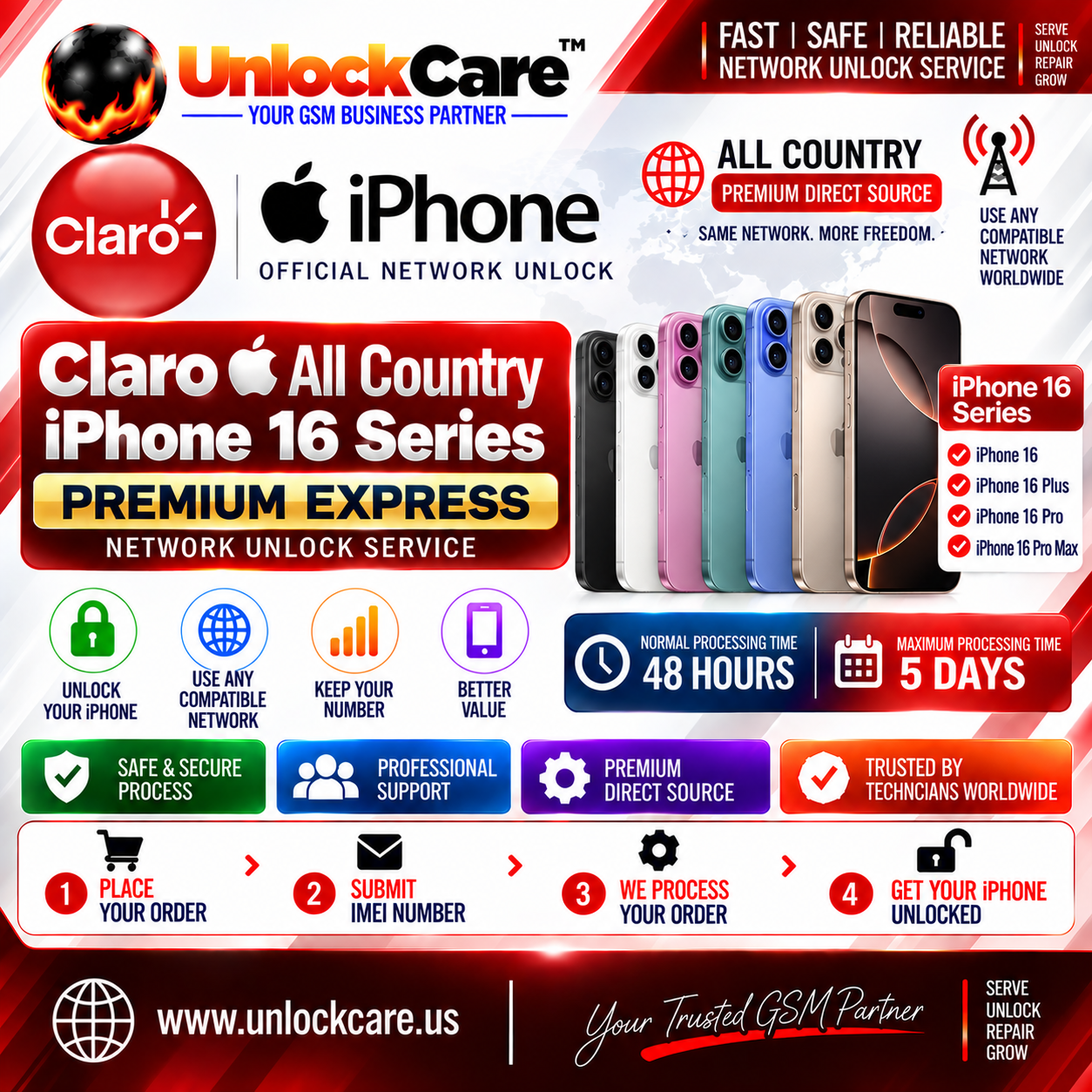 Claro All Country iPhone 16 Series — Premium Express
