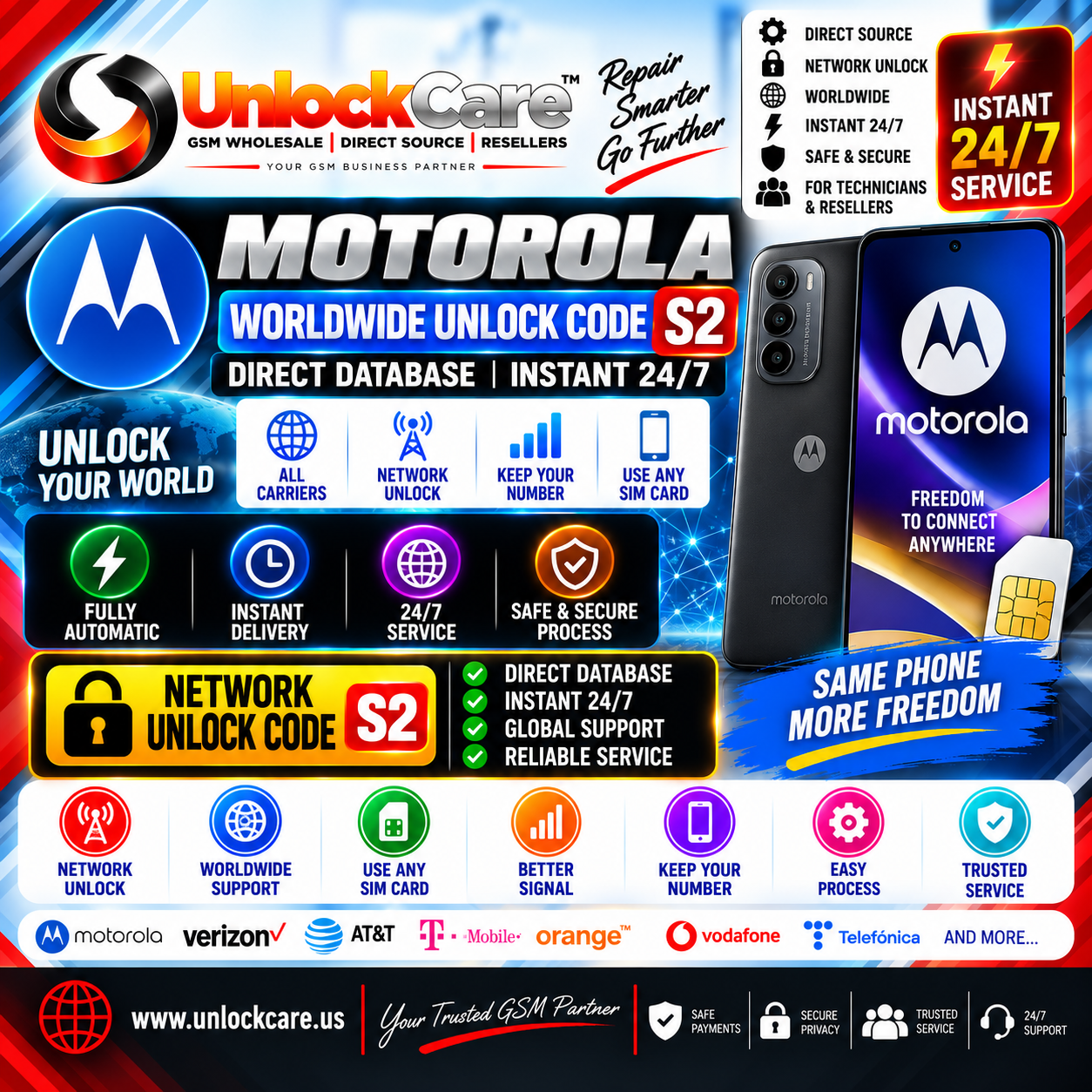 Motorola Worldwide Unlock Code S2 — Direct Database | Instant 24/7