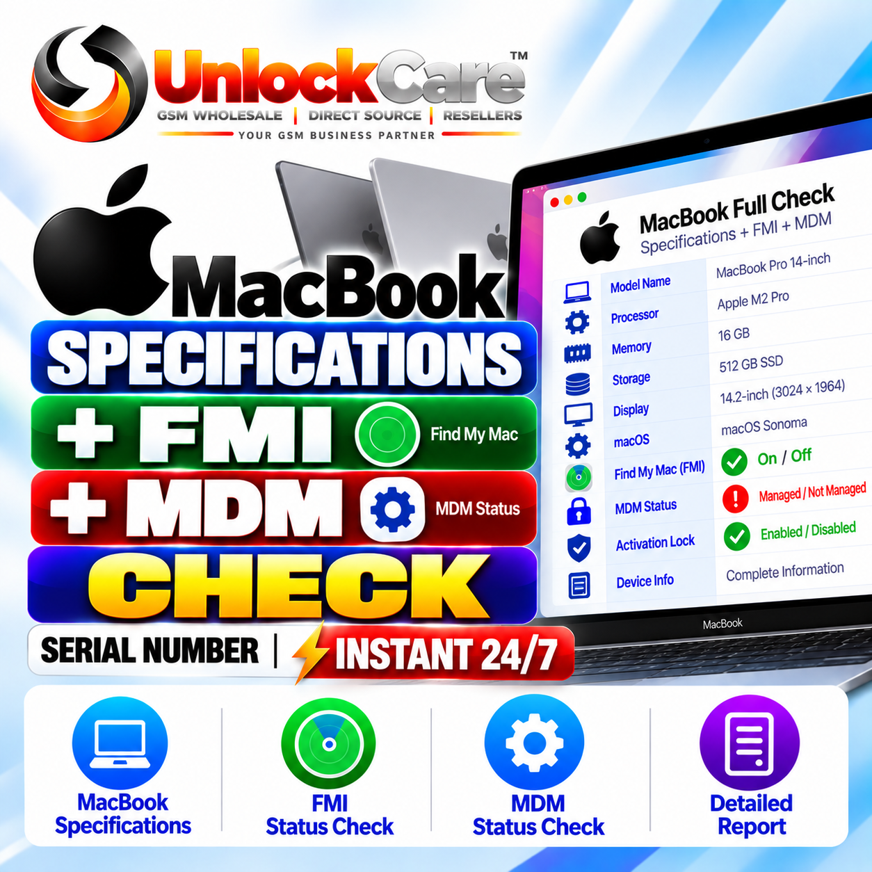 MacBook Specifications + FMI + MDM Check [Serial] Instant 24/7