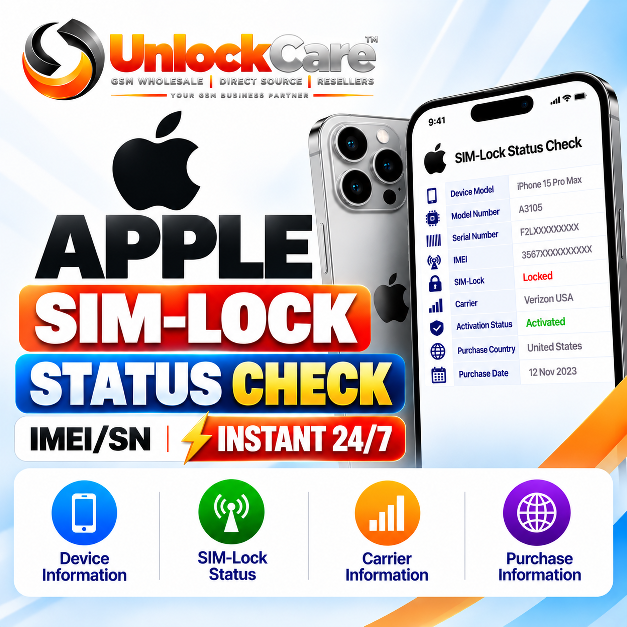 Apple SIM-Lock Status Check [IMEI/SN] Instant 24/7