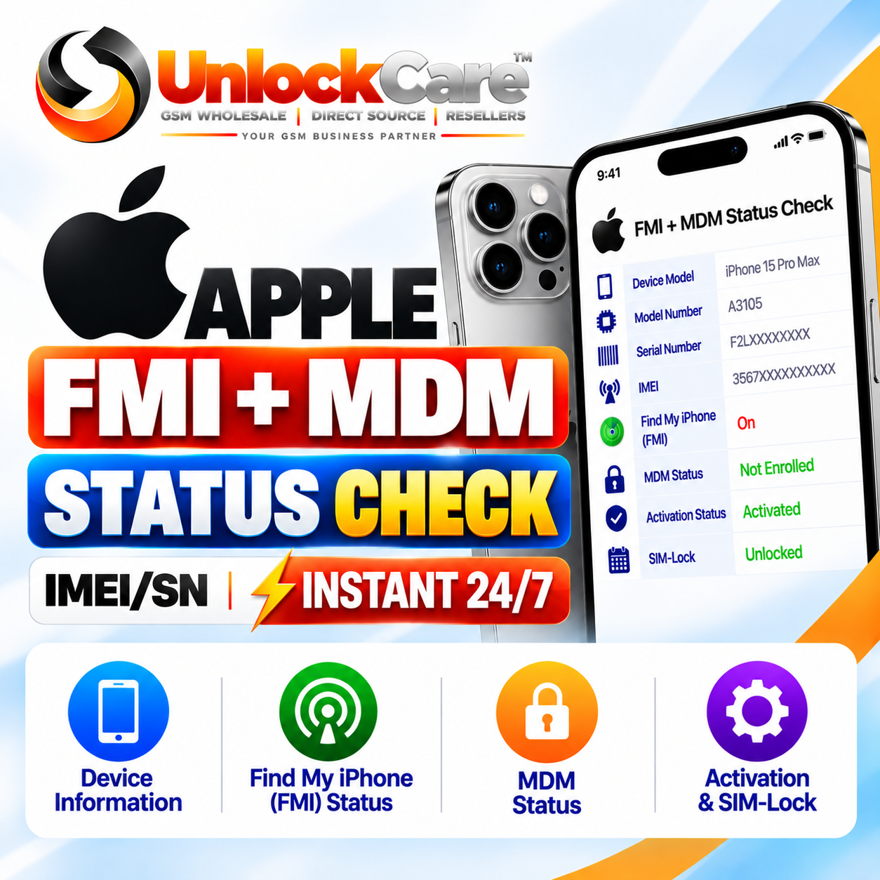 Apple FMI + MDM Status Check [IMEI/SN] Instant 24/7