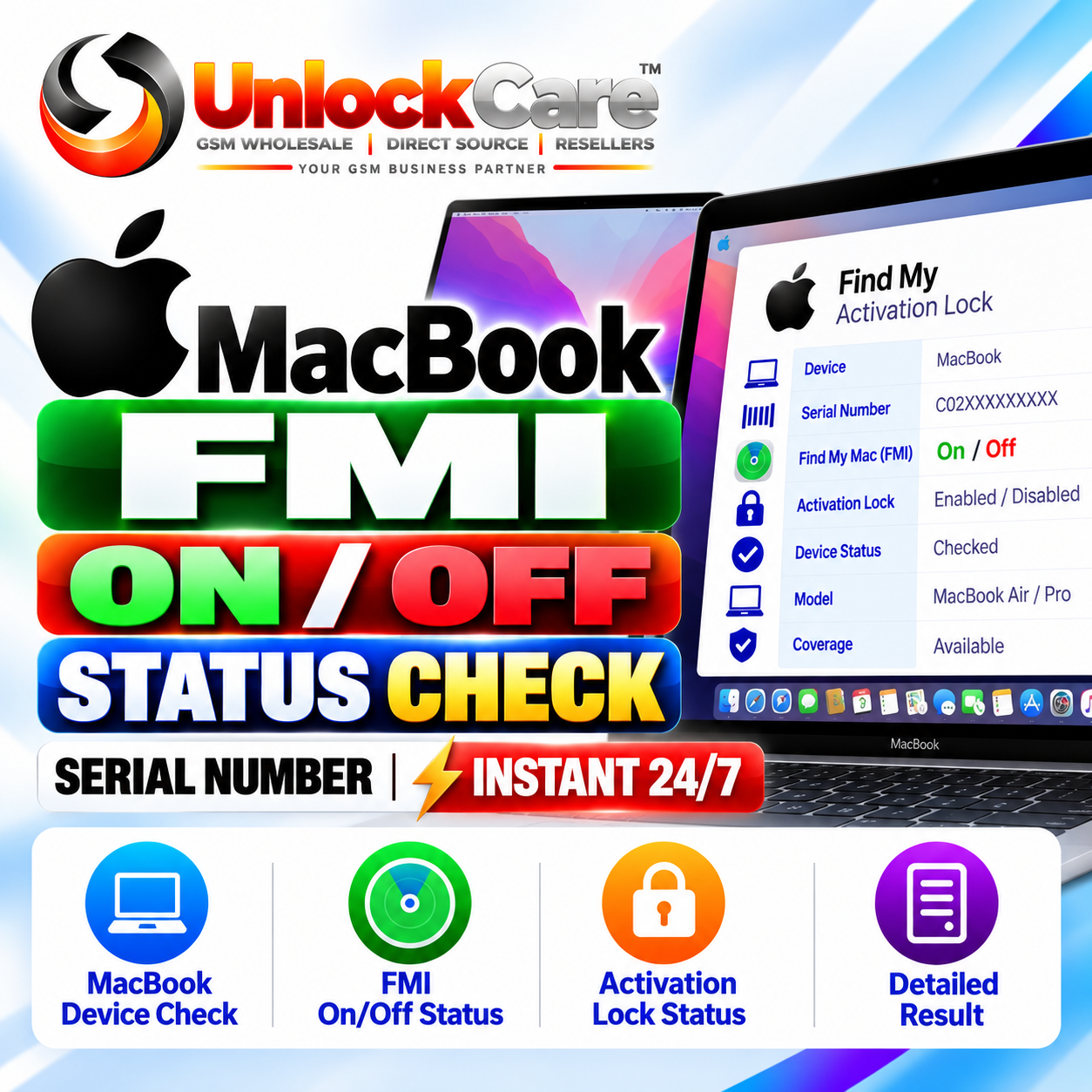 MacBook FMI On/Off Status Check [Serial] Instant 24/7