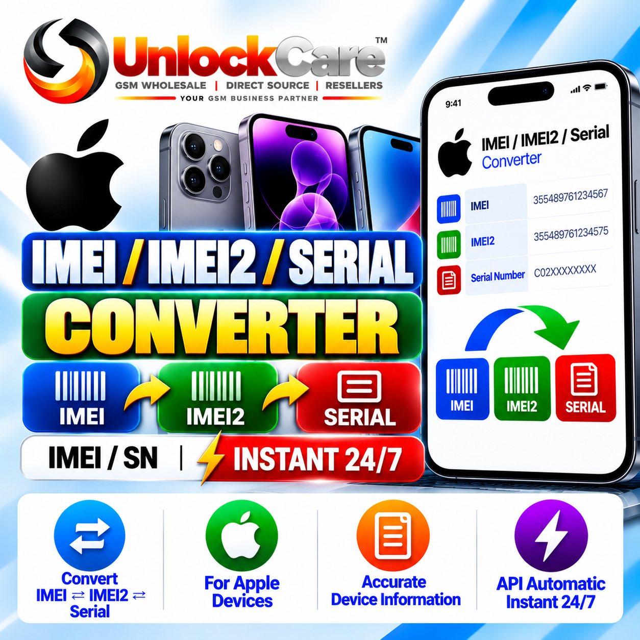 IMEI / IMEI2 / Serial Converter [IMEI/SN] Instant 24/7