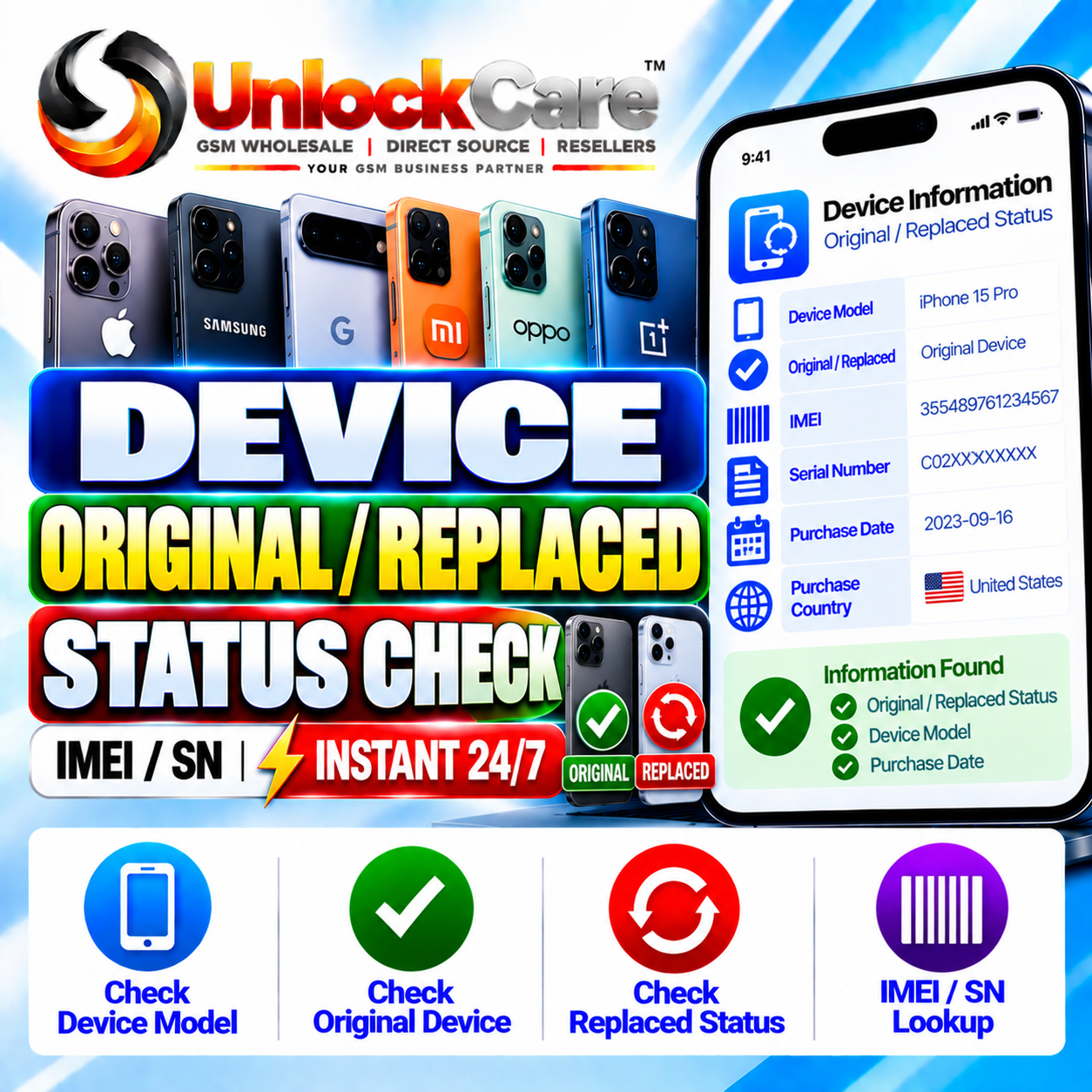 Device Original / Replaced Status Check [IMEI/SN] Instant 24/7