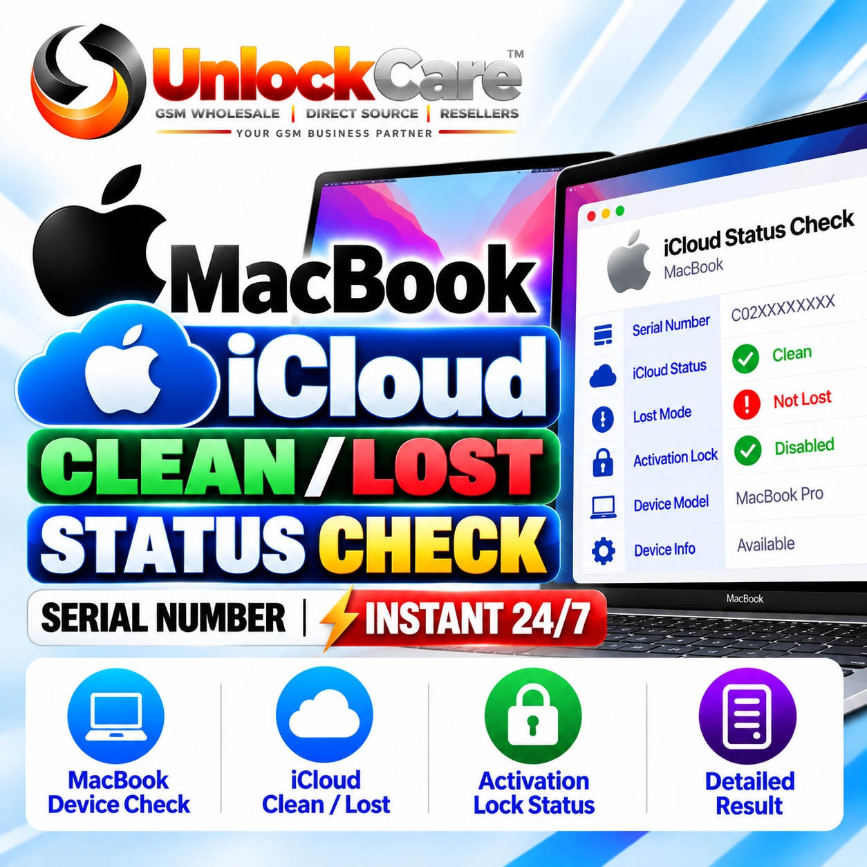 MacBook iCloud Clean / Lost Status Check [Serial] Instant 24/7