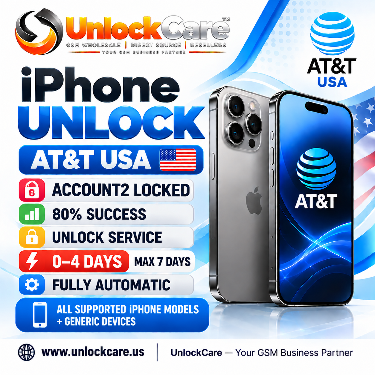 AT&T USA iPhone & Generic | Account2 Locked | 80% Success