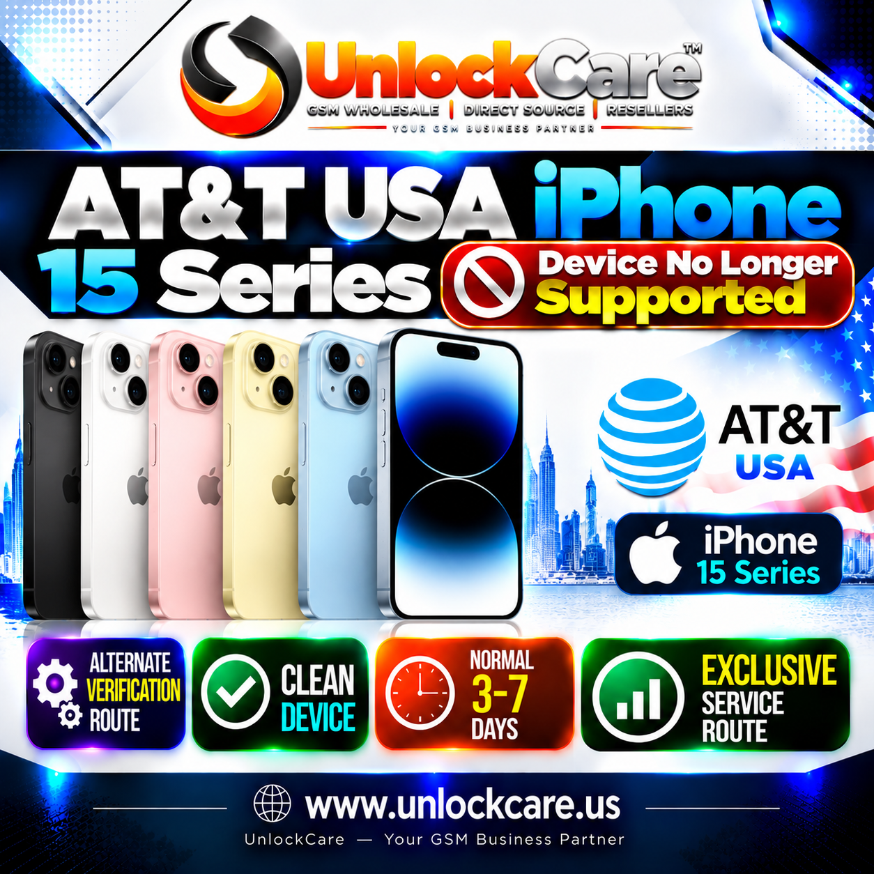 AT&T USA iPhone 15 Series | Device No Longer Supported