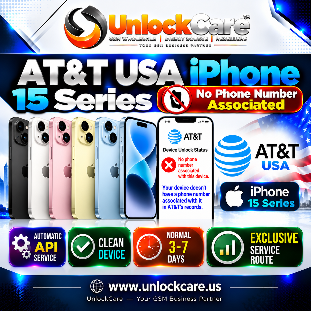 AT&T USA iPhone 15 Series | No Phone Number Associated