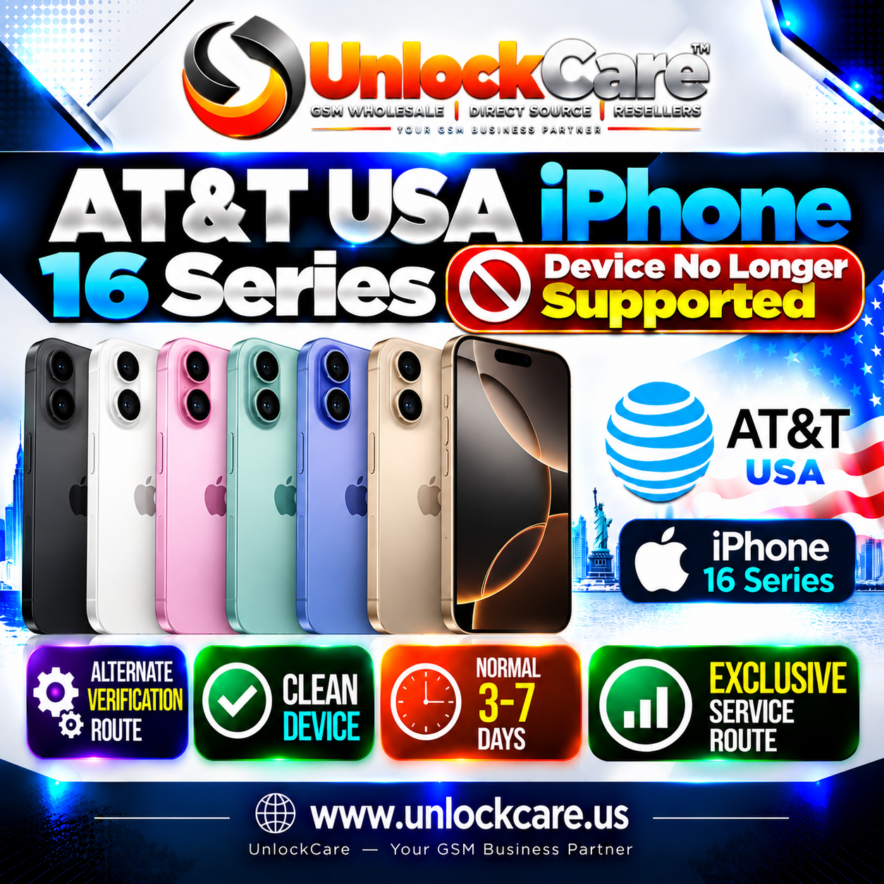 AT&T USA iPhone 16 Series | Device No Longer Supported