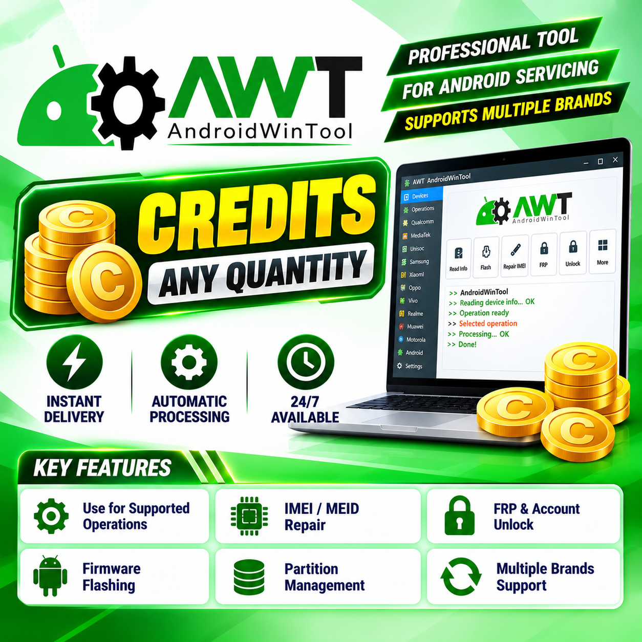 AWT — AndroidWin Tool Credits — Any Quantity