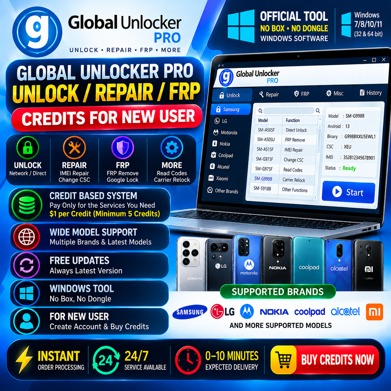 Global Unlocker Pro Unlock / Repair / FRP — Credits for New User