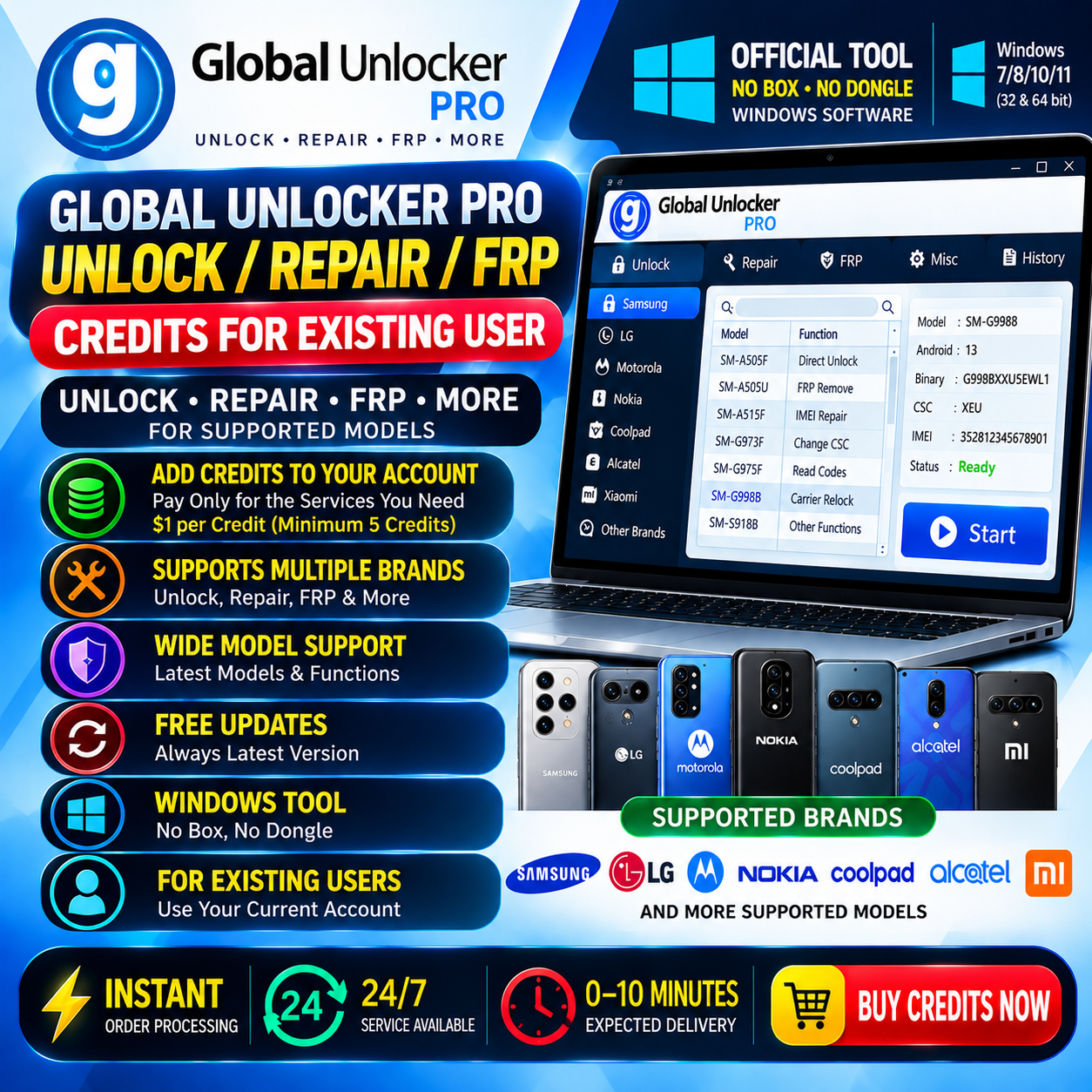 Global Unlocker Pro Unlock / Repair / FRP — Credits for Existing User