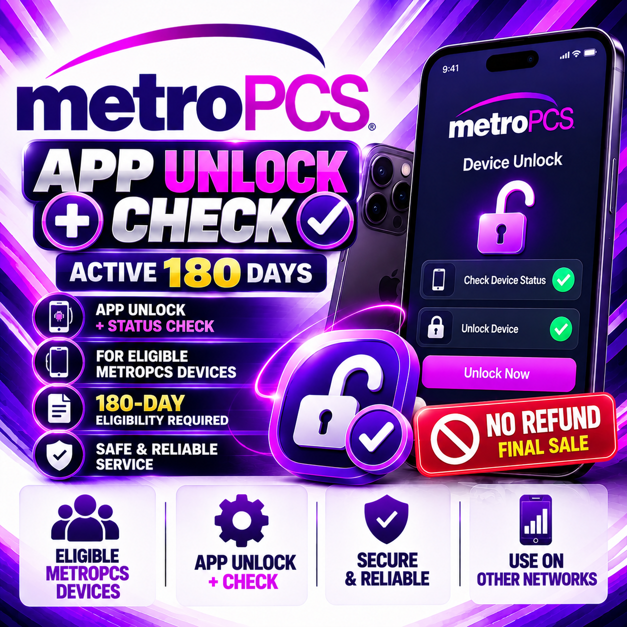 USA MetroPCS App Unlock + Check — Active 180 Days (No Refund)