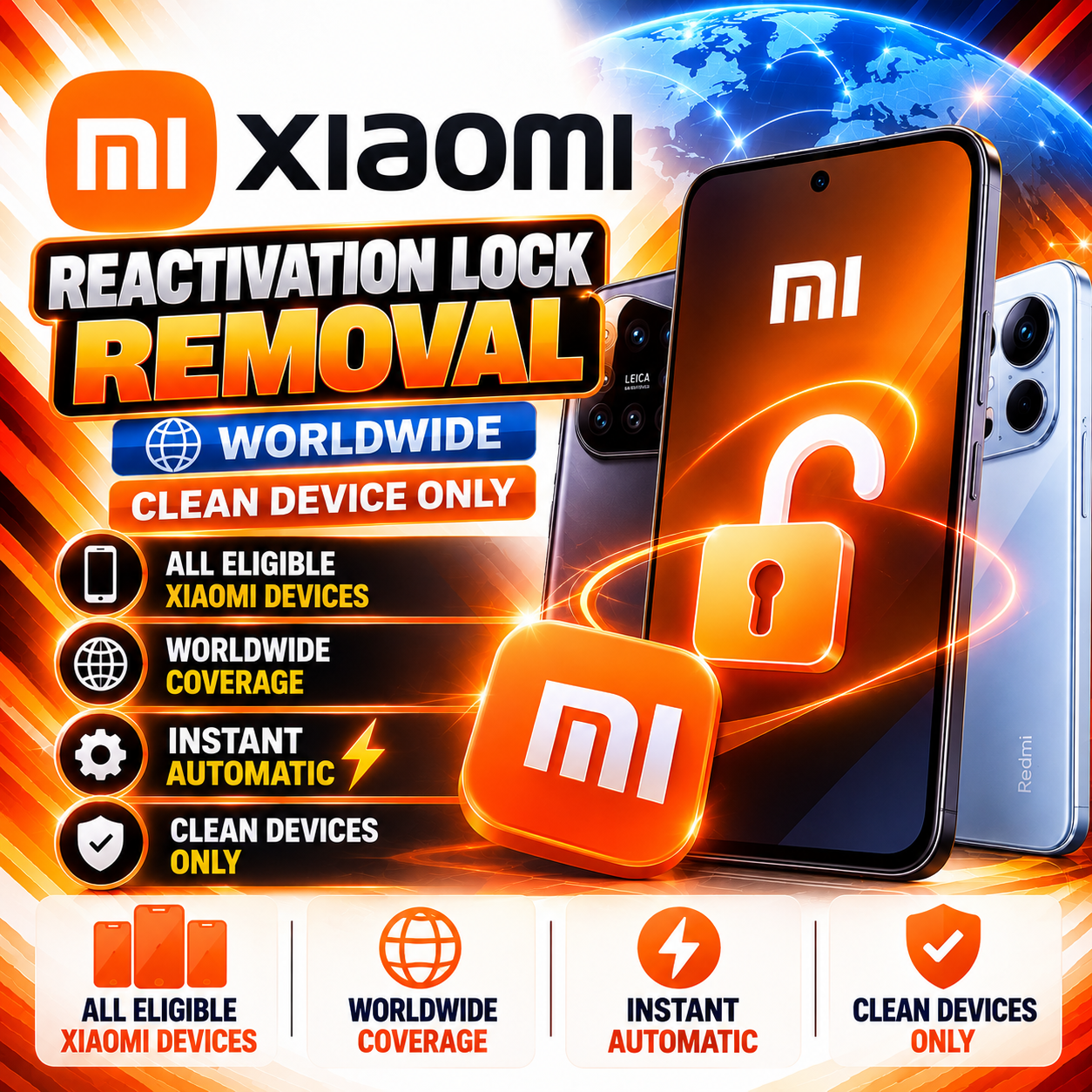Xiaomi Reactivation Lock Removal — Worldwide | Clean Device — Instant 24/7
