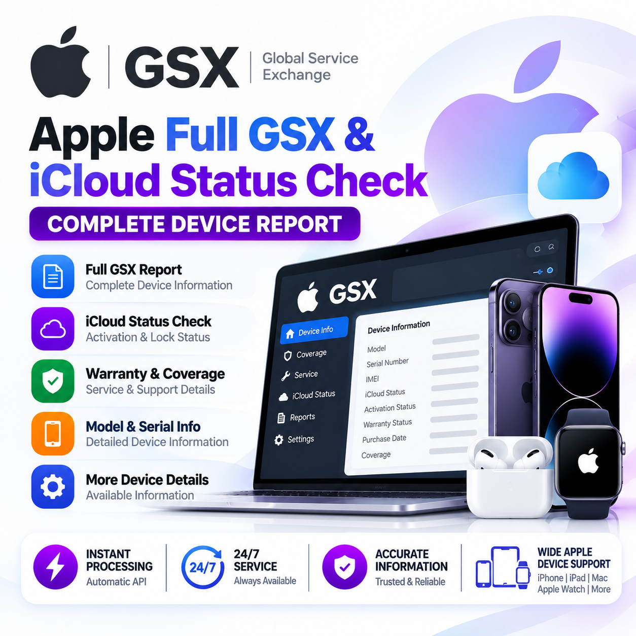 Apple Full GSX & iCloud Status Check — Complete Device Report