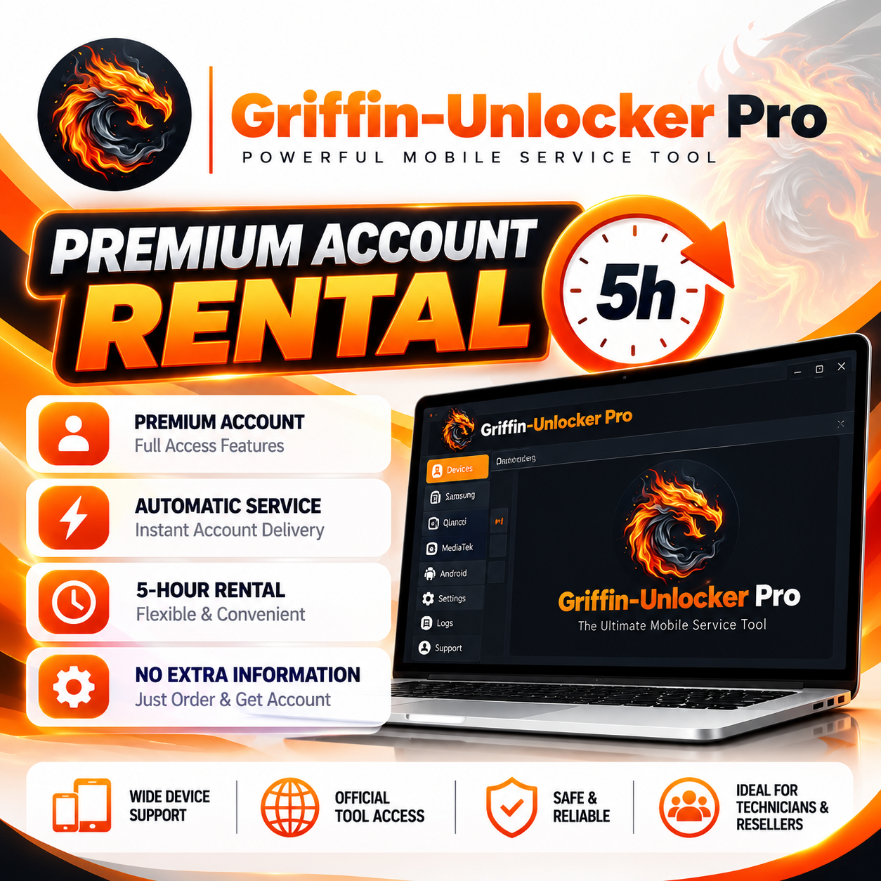 Griffin-Unlocker Premium Account Rental — 5 Hours