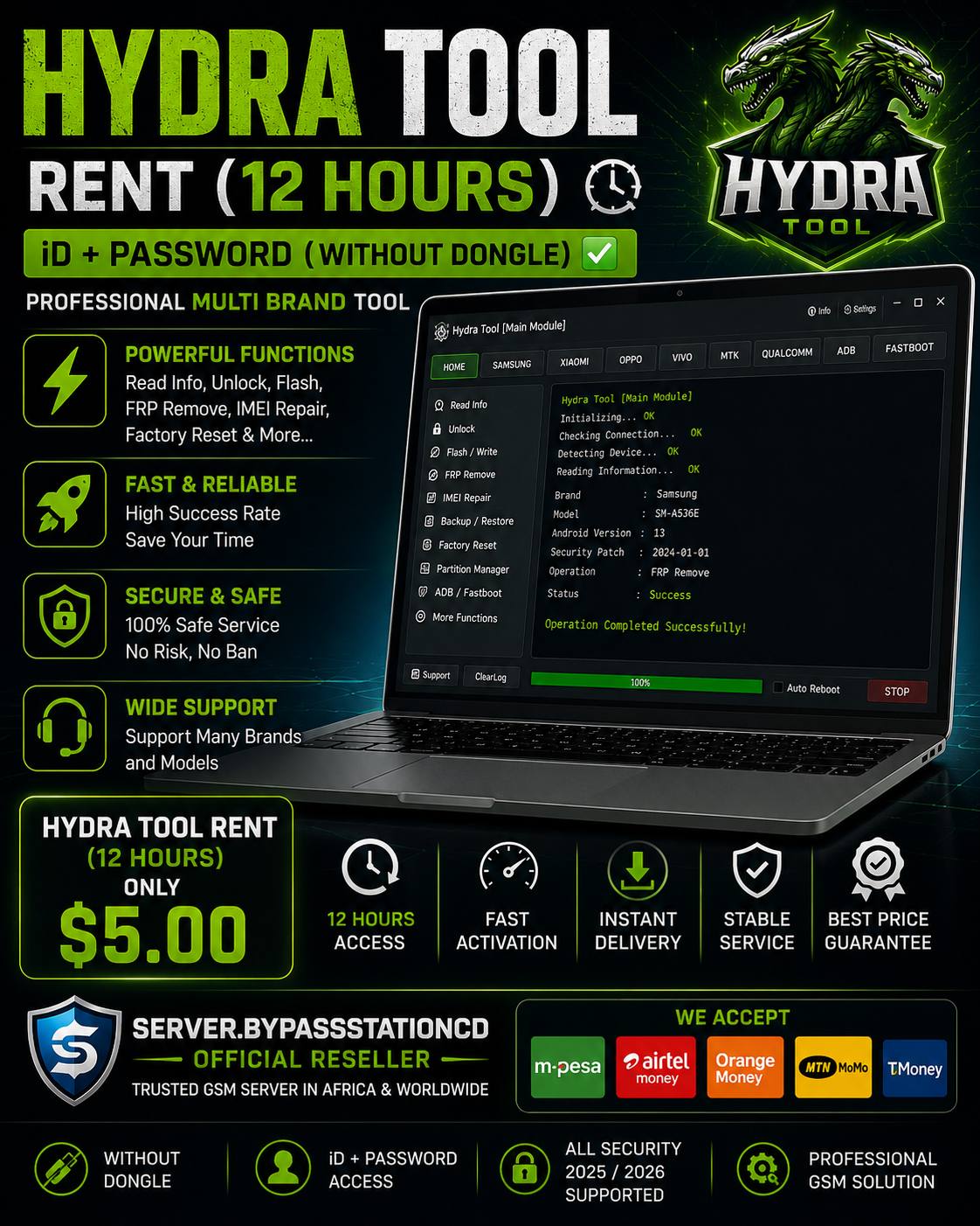 Hydra Tool Rent ( 12 Hours ) - iD + Password (Without Dongle) ✅