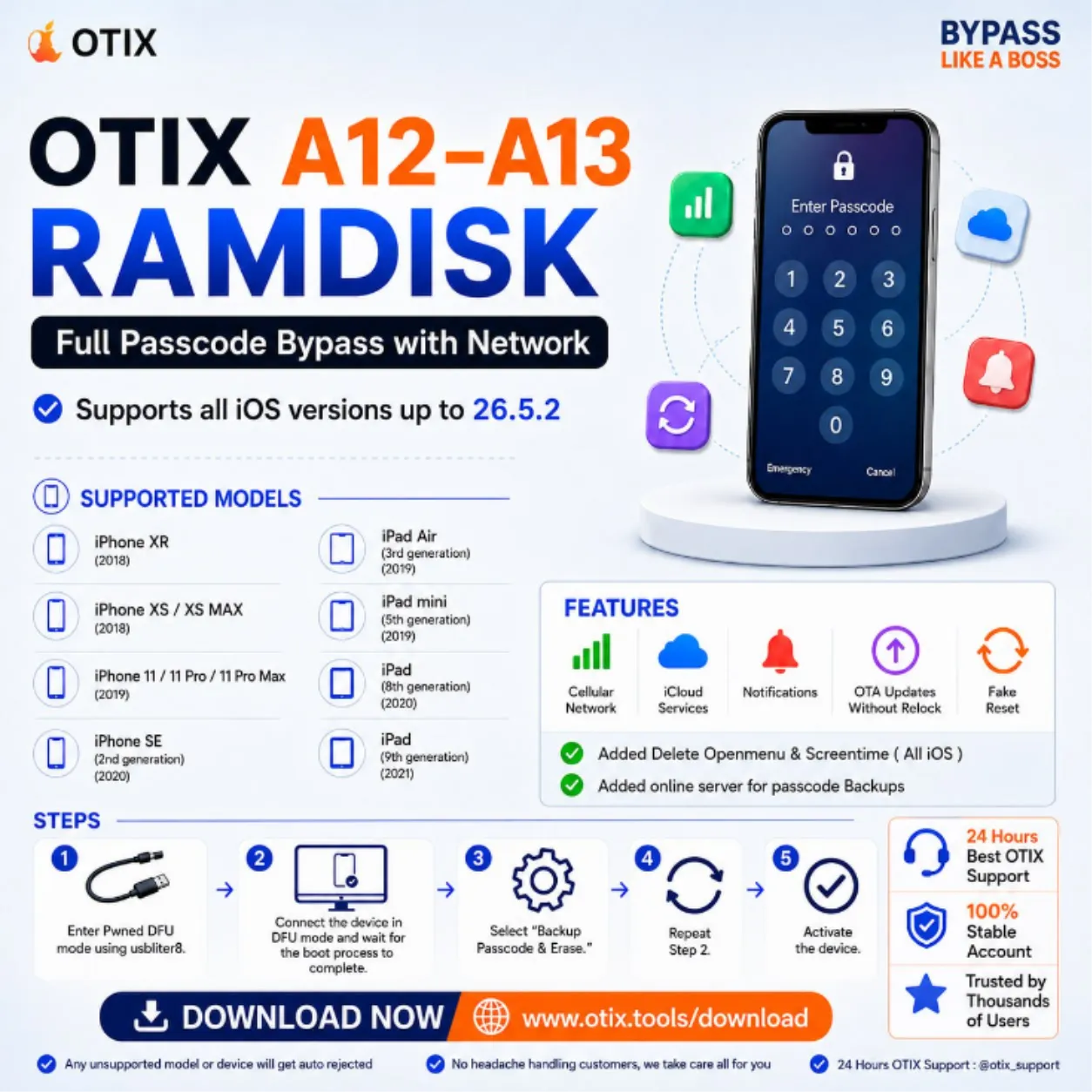 OTIX A12/A13 PASSCODE Ramdisk bypass