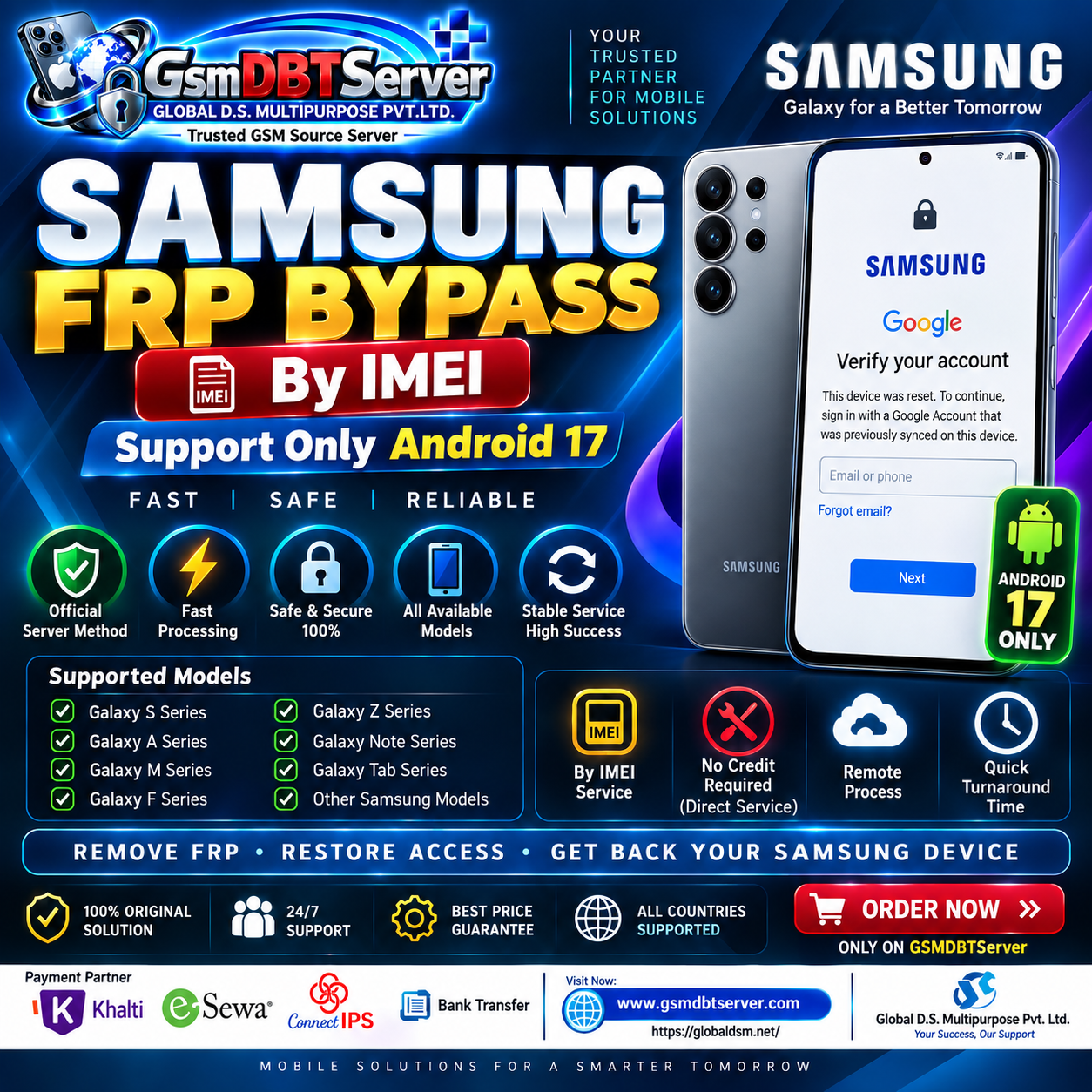Samsung FRP Worldwide | IMEI Only | (((( Android 17 only ))))) Source 3#