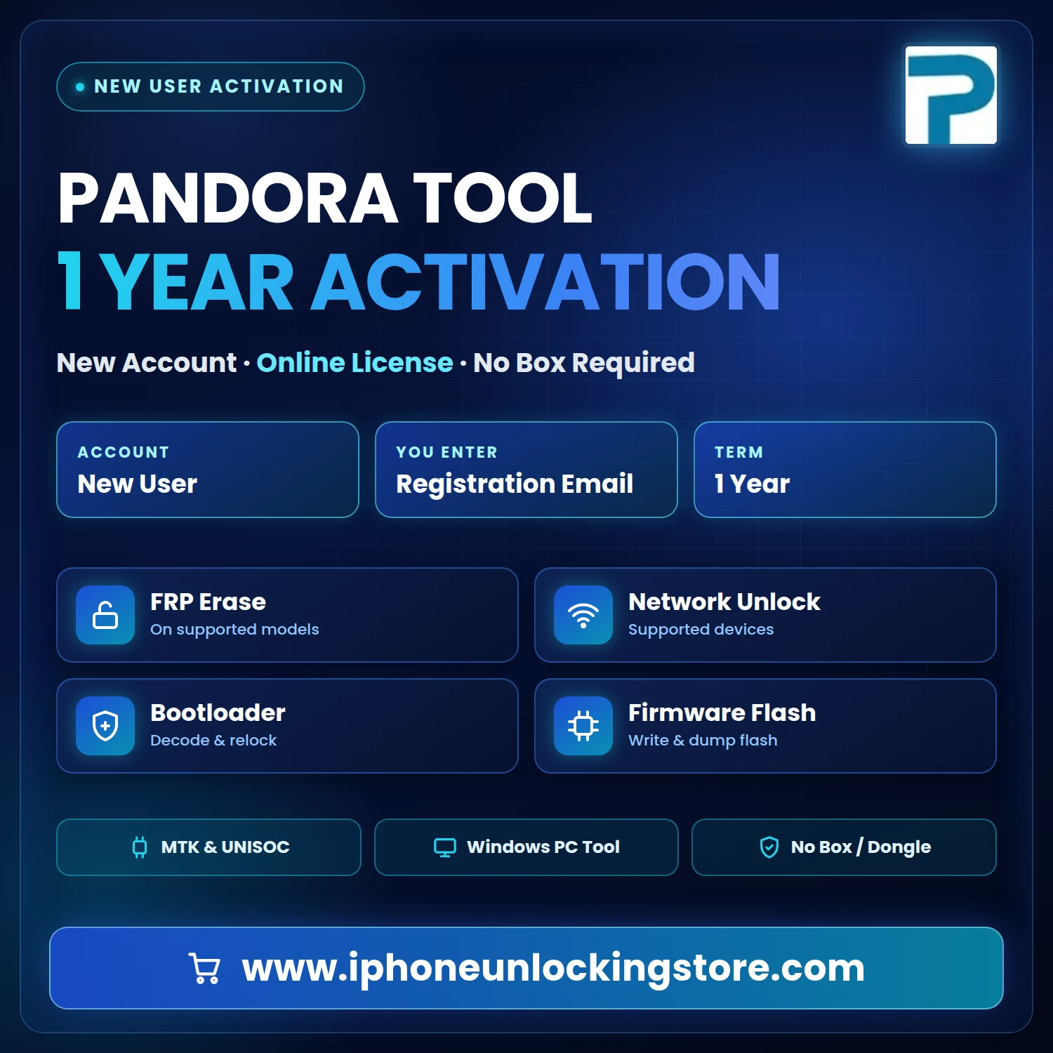 Pandora Tool 1 Year Online Activation – New User (No Box)