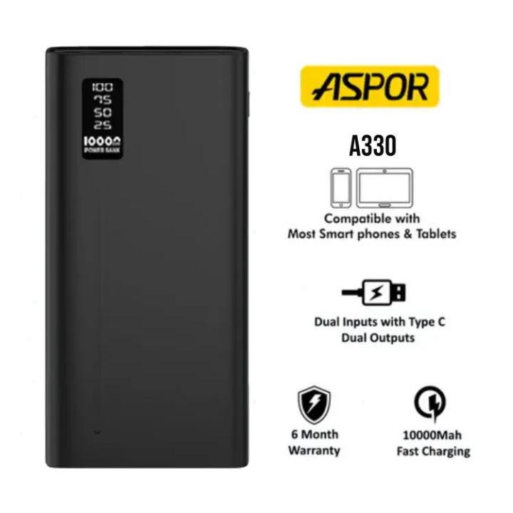 ASPOR A330 PORTABLE POWER BANK 10000MAH