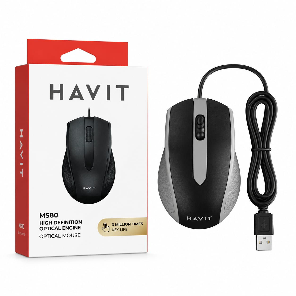 HAVIT MS80 USB Optical Mouse 1200 DPI Wired Mouse