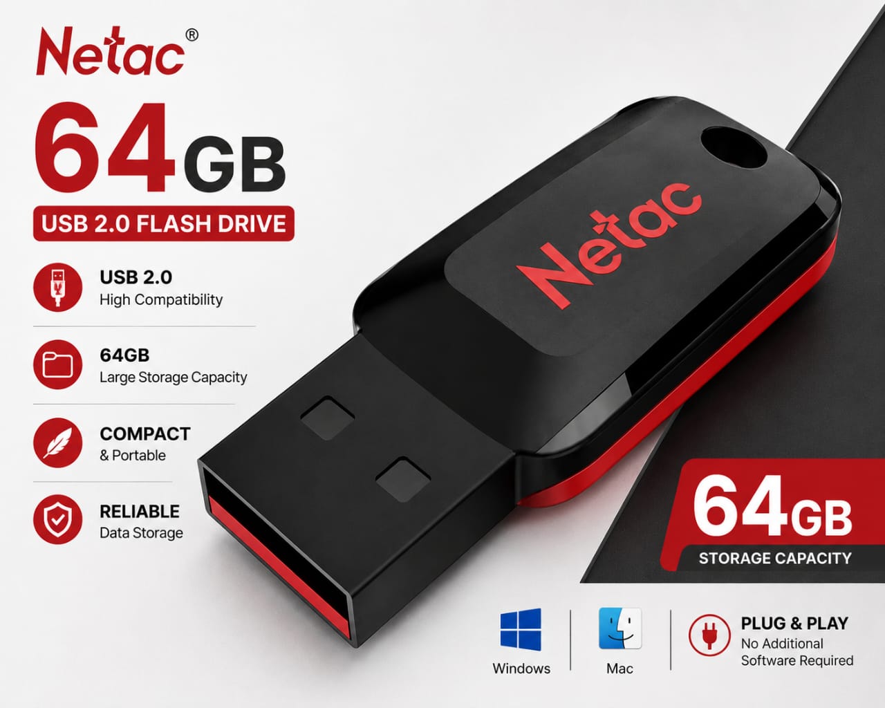 Netac 64GB USB 2.0 Flash Drive
