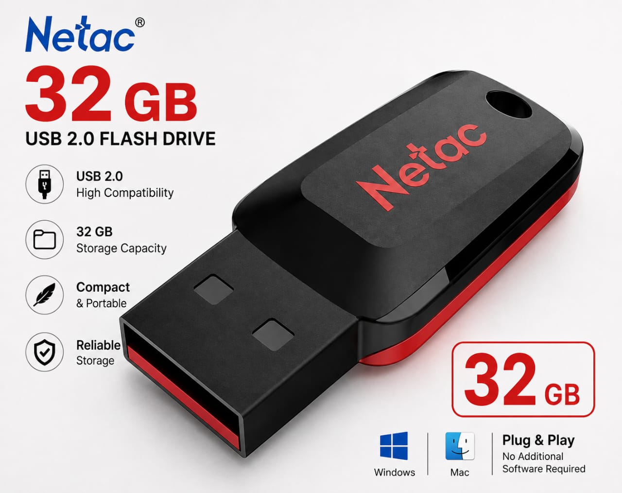 Netac 32GB USB 2.0 Flash Drive