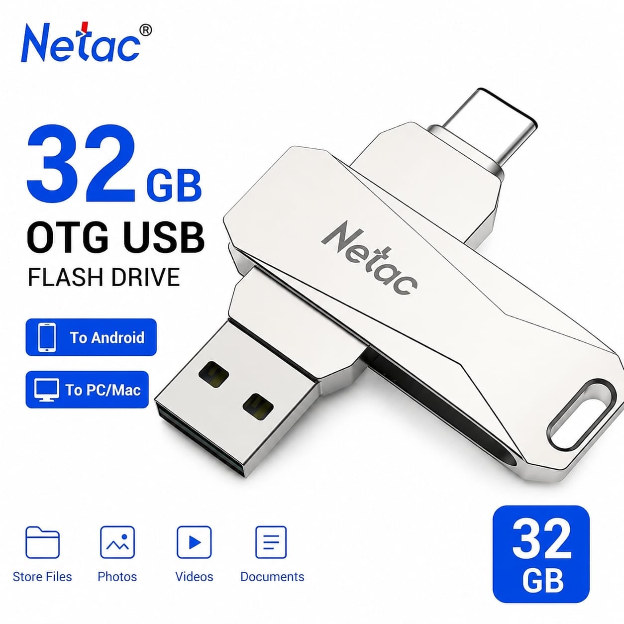Netac 32GB OTG USB Flash Drive for Android, PC & Mac