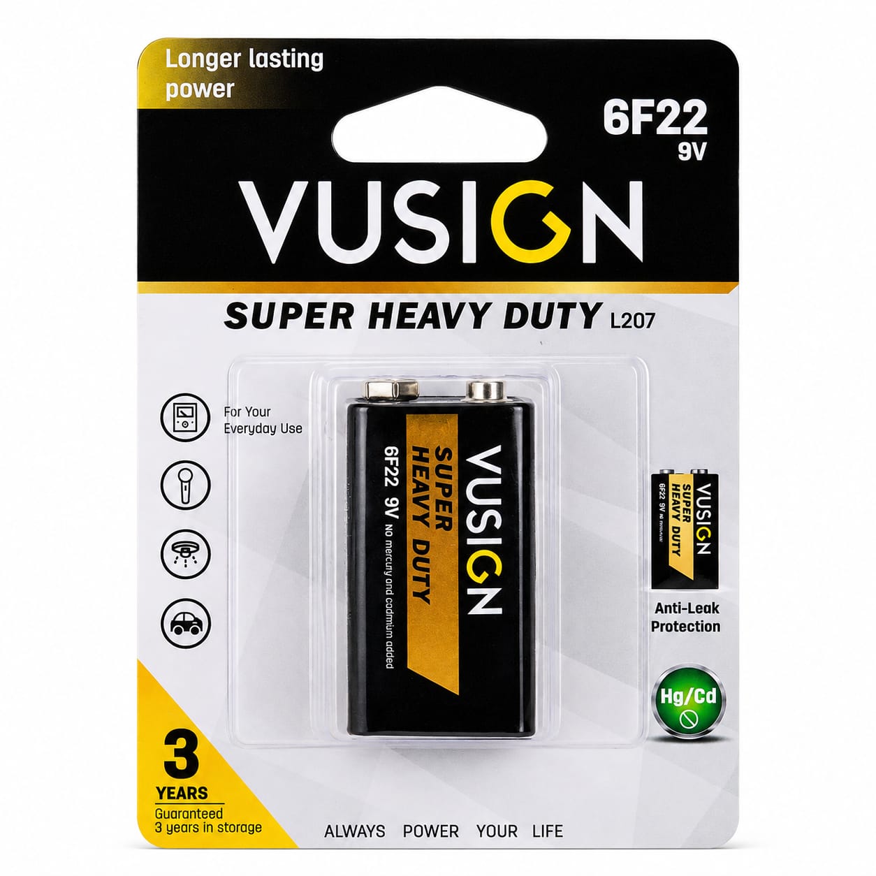 VUSIGN 6F22 9V Super Heavy Duty Battery